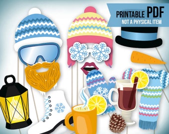 Printable winter photo booth props, PDF. Christmas photo props. Winter party decorations. Printable photobooth props. Digital download