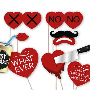 Anti Valentine photo booth props: printable PDF. Anti Valentines Day photoboth decorations. Funny Anti-Valentine's party supplies, download. image 4