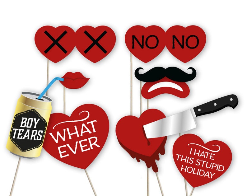 Anti Valentine photo booth props: printable PDF. Anti Valentines Day photoboth decorations. Funny Anti-Valentine's party supplies, download. image 4