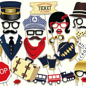 Train Party Photo Booth Props: Printable PDF. Train Party Printables. Railroad Party Props ...