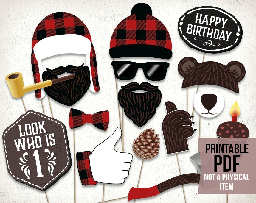 Lumberjack First Birthday Photo Booth Props : Printable PDF. - Etsy