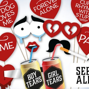 Anti Valentine photo booth props: printable PDF. Anti Valentines Day photoboth decorations. Funny Anti-Valentine's party supplies, download. image 1