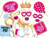Bachelorette photo booth props: printable PDF. Bachelorette party photo shoot supplies. Hen party, girls night out photobooth. Pink and gold