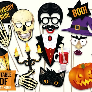 Halloween photo booth props: PDF file. Halloween DIY paper masks. Monster party printables, Halloween ideas, spooky photobooth supplies.
