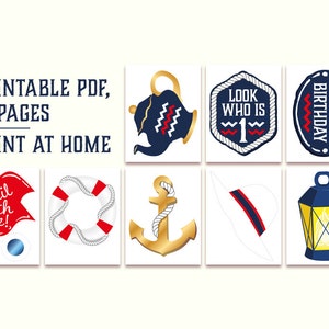 Nautical First Birthday Photo Booth Props: Printable PDF File. Captain Hat, Sailor Hat, Ship ...