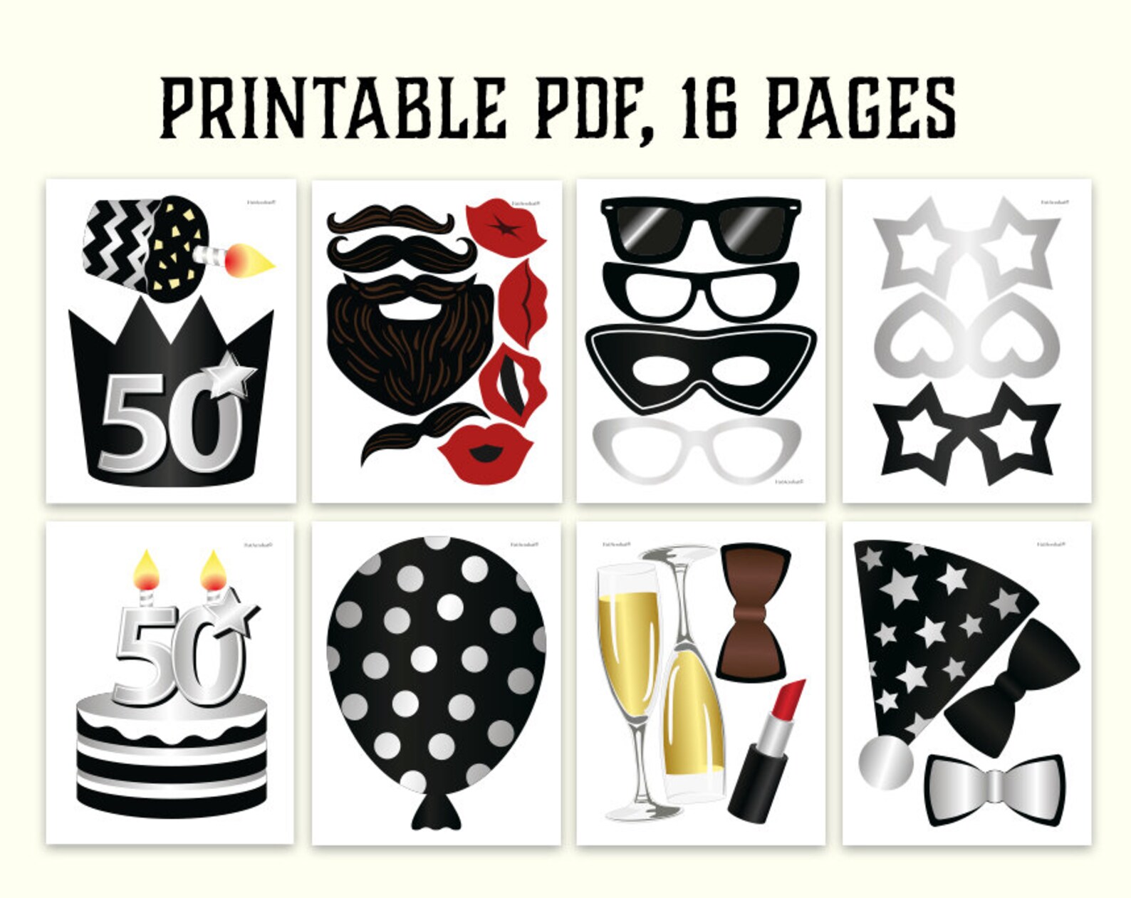 50th Birthday Photo Booth Props Printable PDF. Birthday Party - Etsy
