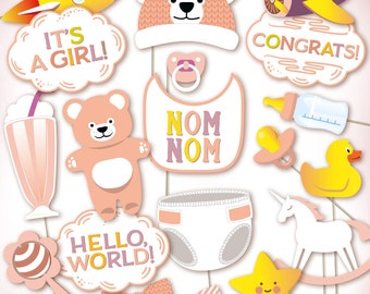 Accessori per cabine fotografiche per baby shower per ragazze: PDF stampabile. Oggetti di scena per cabine fotografiche per baby shower, oggetti di scena per cabine fotografiche per bambini, festa per rivelare il genere.