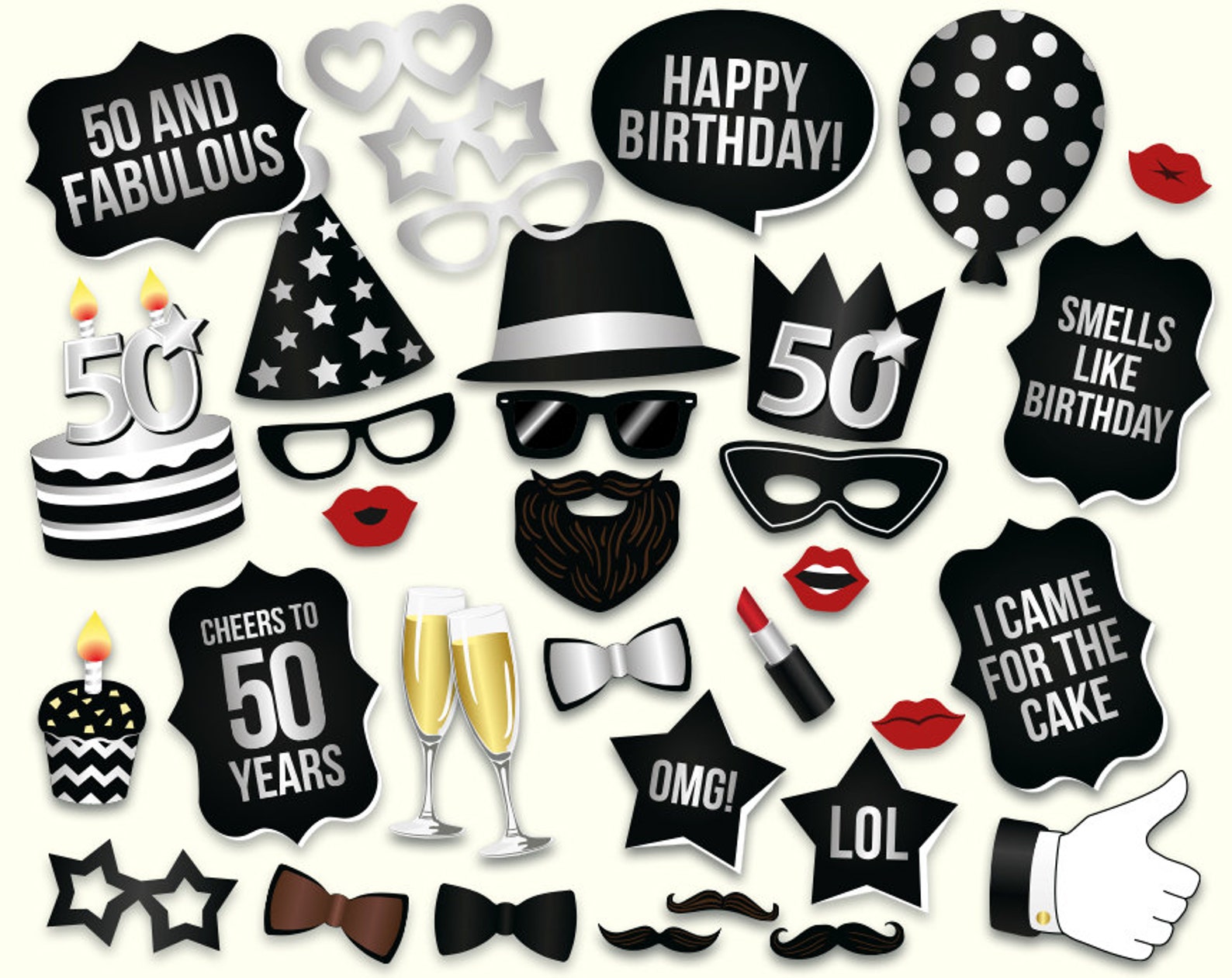 50th Birthday Photo Booth Props Printable PDF Birthday Party Etsy