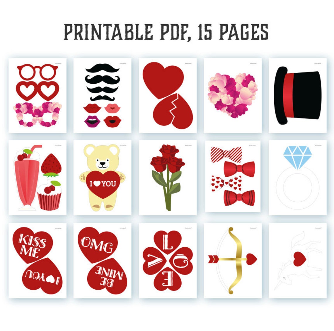 Valentines photo booth props: printable PDF file for your DIY | Etsy