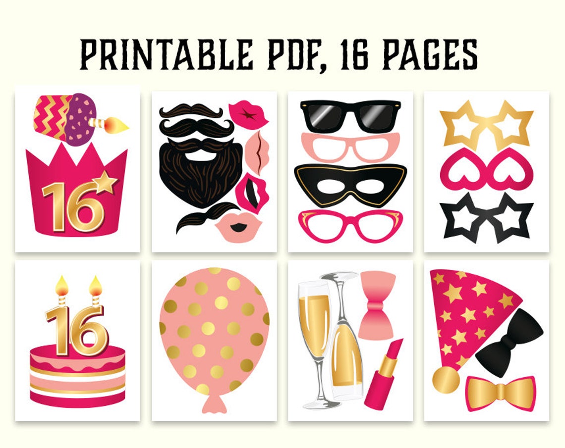 Sweet 16 Photo Booth Props Printable PDF. Sweet Sixteenth Etsy