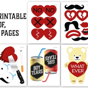 Anti Valentine photo booth props: printable PDF. Anti Valentines Day photoboth decorations. Funny Anti-Valentine's party supplies, download. image 2