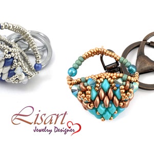 May include: Two beaded keychains, one with blue, white, and silver beads, and the other with turquoise, green, and copper beads. Both keychains have a metal ring.