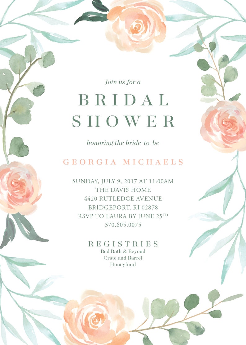 Blush Sage Floral Bridal Shower Invitation | Etsy