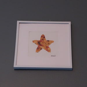 Reshine Star, upcycled photograph mosaic star, 8x8 white metal frame, wall frame, table top frame