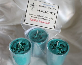 Prosperity Candle, Malachite Candle, Crystal Candle, Increase Finances, Answer to your Wishes, Intuition Candle, Spell Candle.