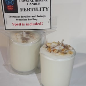 Fertility Candle, Increases Fertility, Brings Feminine Healing, Crystal Candle, Herbal Candle, Intention candle, spell candle, soy candle.
