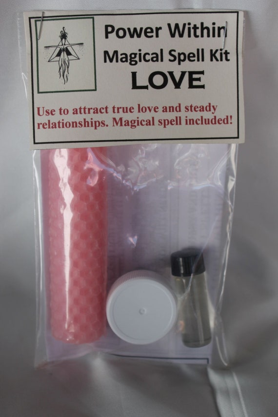 Attract Love, Love Spell Kit, True Friends, beeswax candle, powder incense.