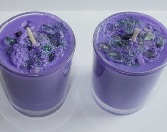 Angel Candle, Attract Butterflies, Angel Magic, Connect with Spirit, Fluorite Crystals, Crystal Candle, Intention Candle, Spell Candle.