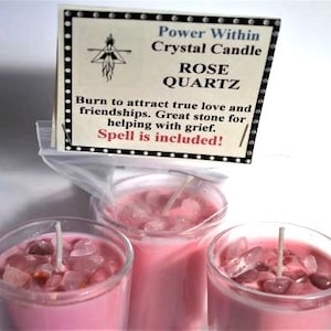 Love Candle, Rose Quartz Candle, Crystal Candle, Bring True Love, Rose Quartz Crystals, Soy Candle, Intention Candle, Spell Candle.