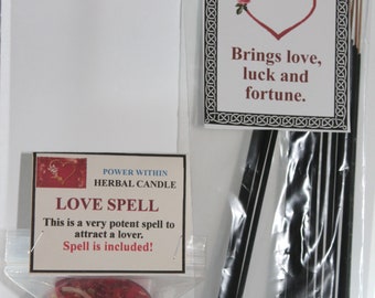 Love Spell,  Love Spell Candle, Brings Love, Attract a Lover, Stick Incense, Herbal Candle, Intention Candle, Soy Candle.