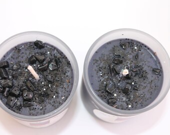 Protection Candle, Relieve Stress, Spell Candle, Crystal Candle, Intention Candle, Black Onyx Crystals.