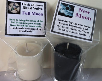 New Moon Candle, Full Moon Candle, New Beginnings, Spell working, Wiccan Ritual Supplies, Soy Candles.