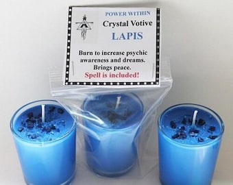 Psychic Candle, Increase Psychic Awareness, Enhance Dreams, Brings Peace, Lapis Crystals, Intention Candle, Crystal Candle, Spell Candle.