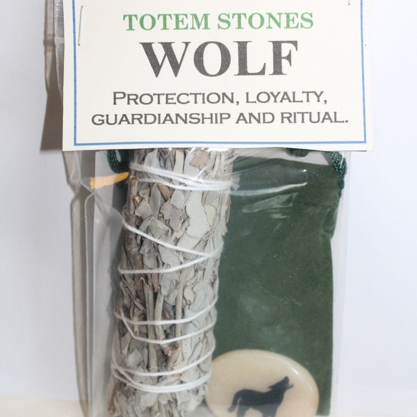 Wolf Gemstone Kit, Connect with Wolf, Brings Protection, Loyalty, Rituals, Great Guardians, Totem Stone, Animal Totem Kit, Totem Animal Kit.