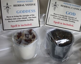 God Candle, Goddess Candle, Wicca Candles, Herbal Candle, Wicca Supplies, God Energy, Goddess Energy, Spell Candles, Soy Candle.