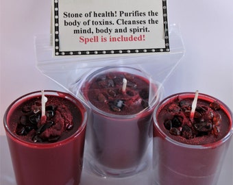 Garnet Crystal Healing Candle, Crystal Candle, Spell Candle, Stone of Health, Cleanses the Mind, Intention Candle, Soy Candle.