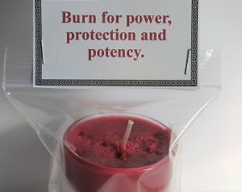 Protection Candle, Dragon's Blood Candle, Enhances Power, Brings Protection, Spell Workings, Intention Candle, Fragrance Candle, Soy Candle.