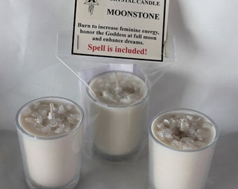 Moon Candle, Increase Feminine Energy, Moon Rituals, Moonstone Candle, Moonstone Crystals, Crystal Candle, Intention Candle, Spell Candle.