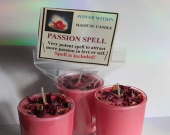 Passion Candle, Bring Passion, Passion in Love, Desire, Ruby Gemstones, Herbal Candle, Intention Candle, Spell Candle.