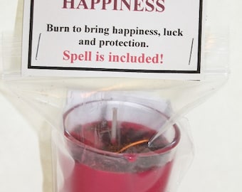 Happiness Candle, Bring Happiness, Attract Luck, Protection, Intention Candle, Herbal Candle, Spell Candle.
