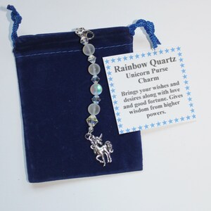 Purse Charm, Zipper Charm, Crystal Purse Charm, Rainbow Quartz Beads, Unicorn Charm, Brings Wishes, Attracts Love, Good Fortune.