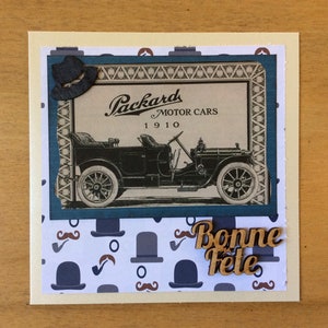Carte masculine , voiture vintage ,carte Bonne Fête, carte homme, carte scrapbooking