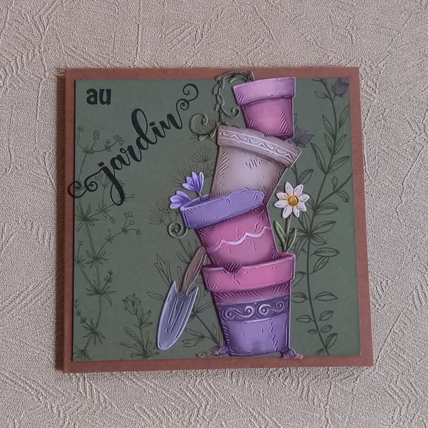 Carte Printemps . Carte au Jardin . Carte scrapbooking