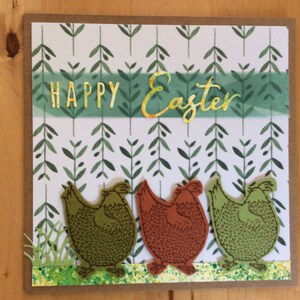 Carte Happy Easter ( Joyeuses Pâques) 3 poules
