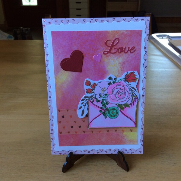 Carte Amour avec enveloppe fleurie, carte scrapbooking