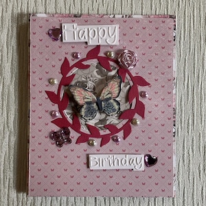 Carte romantique Happy Birthday  thème papillons , carte scrapbooking