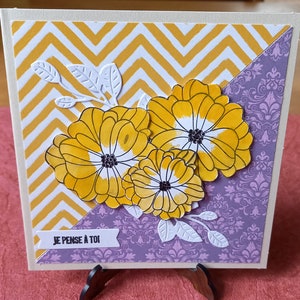 Carte Fleurs , Carte Printemps , Carte Je pense à toi, Carte Scrapbooking