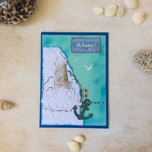 Carte maritime Phare Ah l’océan faite main carte scrapbooking