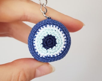 Crochet Evil Eye Keychain, Handmade Turkish Protection Charm