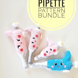 Micropipette Crochet PATTERN Amigurumi Bundle 3 PDF Patterns (Realistic, Mini, Velvet) Science Toy, Lab Gift, STEM Crochet