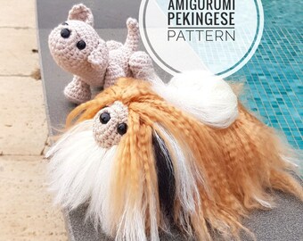 Amigurumi Pekingese puppy Crochet Pattern, PDF,  stuffed dog pattern, Detailed Instructions & Video Tutorials
