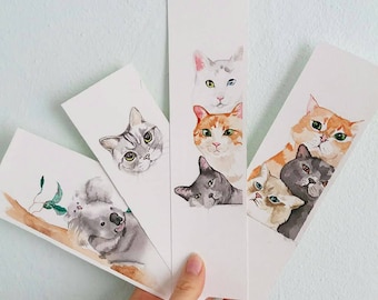 Handpainted watercolor Angora and british shorthair cats painting