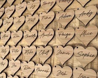 Personalised Bamboo Heart Wine Glass Tags, Rustic Wedding Table Decor Favours