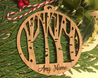 Personalised Wooden Forest Tree Christmas Decoration - Christmas Tree Ornament, Christmas Gift Bamboo Gift Tag - Laser cut decoration