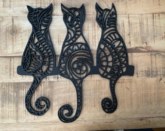 Laser Cut Wooden Cat Wall Doodle Art – Animal Home Decor, Cat Lover Gift