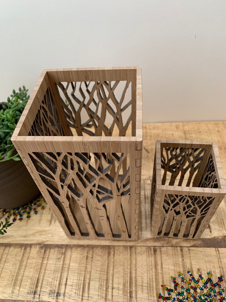 Personalised Wooden Lantern Candle Holder Forest Tree Tea Etsy New Zealand